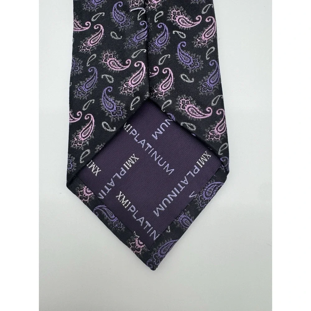 XMI Platinum Mens Tie Black‎ Purple Pink Paisley Silk Classic Width Neck Tie